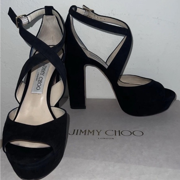 Jimmy Choo Black Strappy Heels Suede - Picture 8 of 8